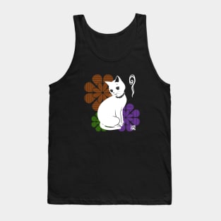 Floral Pattern And White Cat Tank Top